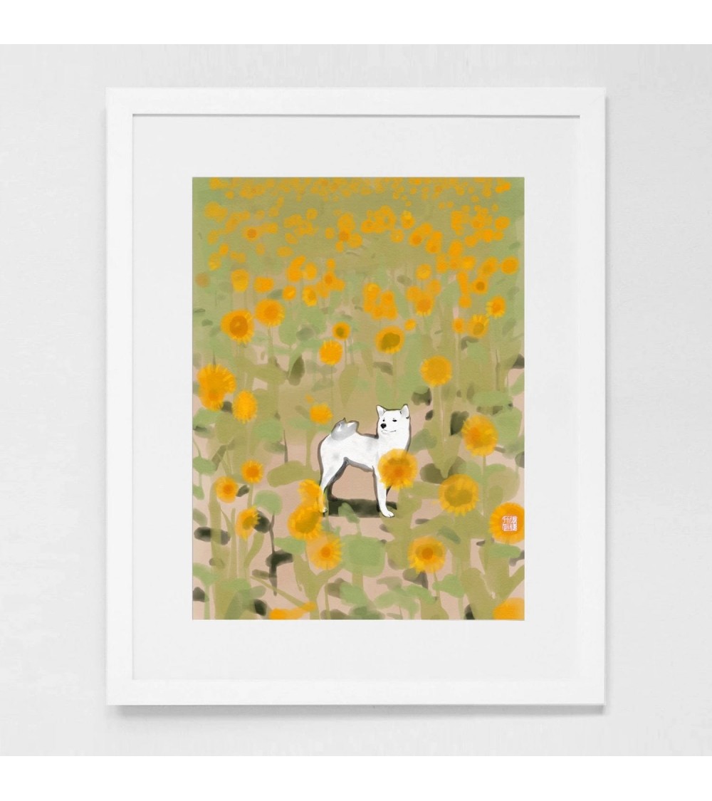 Poster - Shiba Inu in Sonnenblumen Rice&Ink online bestellen shop store kunstdrucke kaufen wandposter artposter kunstposter c...