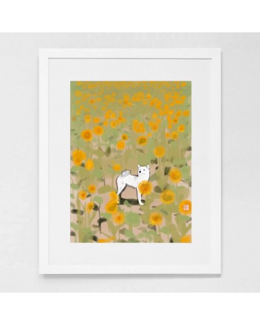 Poster - Shiba Inu in Sonnenblumen Rice&Ink online bestellen shop store kunstdrucke kaufen wandposter artposter kunstposter c...