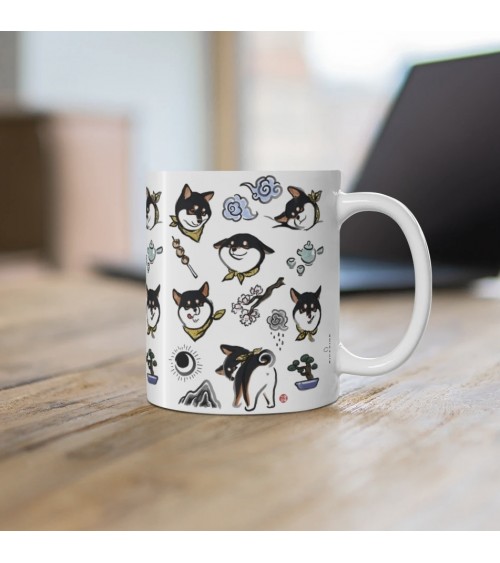 Mug - Shiba Inu - Noir et Feu Rice&Ink design à café thé cappuccino originale grande grosse original fun