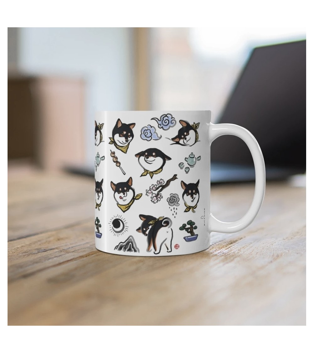 Mug - Shiba Inu - Noir et Feu Rice&Ink design à café thé cappuccino originale grande grosse original fun