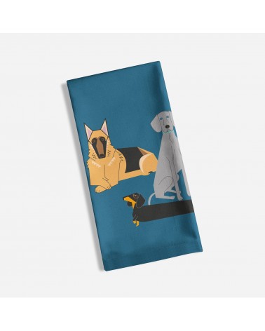 Doggy Friends - Blue - Tea Towel Ellie Good illustration best kitchen hand towels fall funny cute