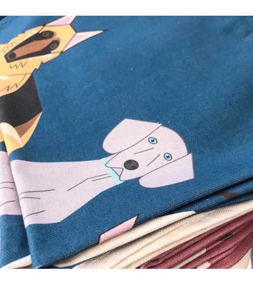 Doggy Friends - Blue - Tea Towel Ellie Good illustration best kitchen hand towels fall funny cute