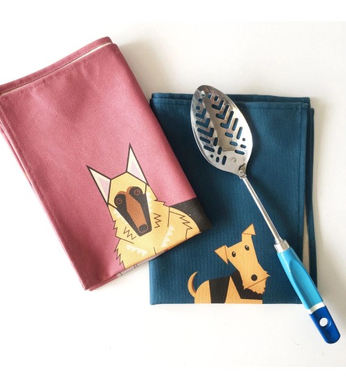 Doggy Friends - Blue - Tea Towel Ellie Good illustration best kitchen hand towels fall funny cute
