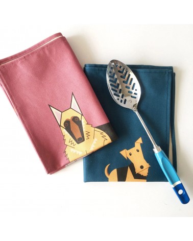 Amis des chiens - Bleu - Serviette, torchon de cuisine Ellie Good illustration torchon vaisselle qualité serviette haut de ga...