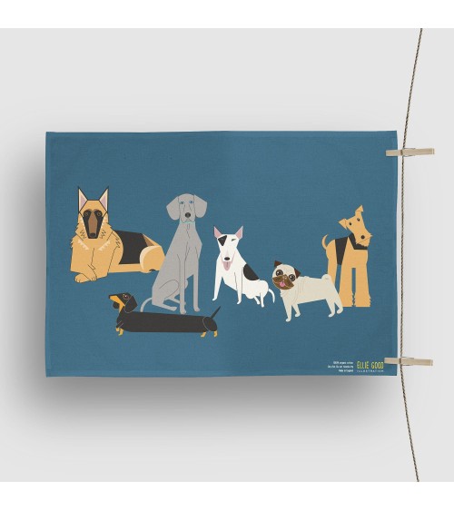 Amis des chiens - Bleu - Serviette, torchon de cuisine Ellie Good illustration torchon vaisselle qualité serviette haut de ga...