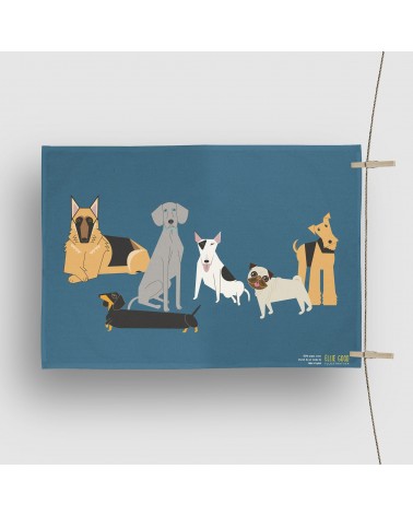 Amis des chiens - Bleu - Serviette, torchon de cuisine Ellie Good illustration torchon vaisselle qualité serviette haut de ga...