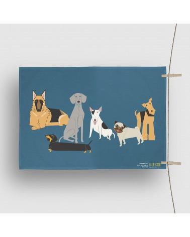Doggy Friends - Blue - Tea Towel Ellie Good illustration best kitchen hand towels fall funny cute