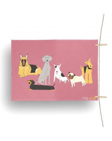 Doggy Friends - Pink - Tea Towel Ellie Good illustration best kitchen hand towels fall funny cute