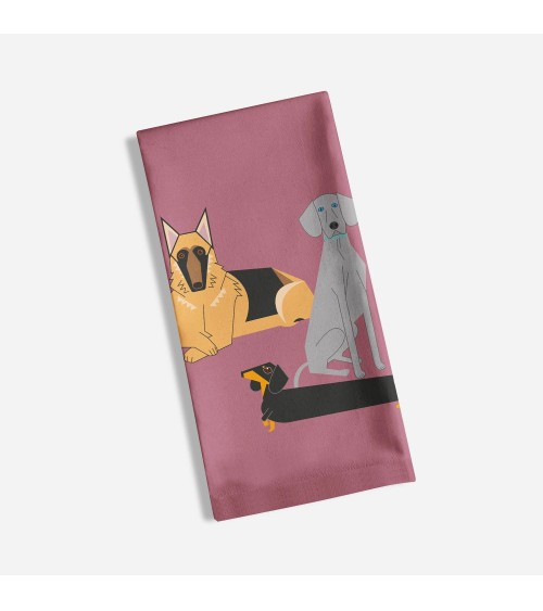 Doggy Friends - Pink - Tea Towel Ellie Good illustration best kitchen hand towels fall funny cute