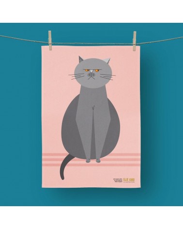 Chat grincheux - Serviette, torchon de cuisine Ellie Good illustration torchon vaisselle qualité serviette haut de gamme beau...