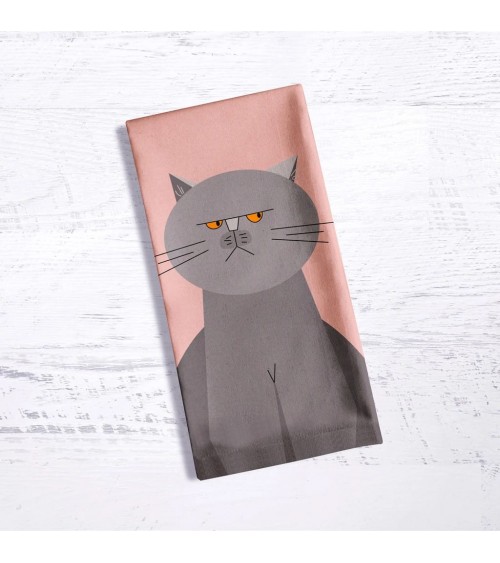 Chat grincheux - Serviette, torchon de cuisine Ellie Good illustration torchon vaisselle qualité serviette haut de gamme beau...
