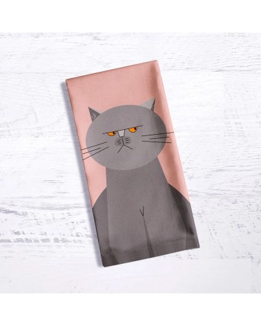 Chat grincheux - Serviette, torchon de cuisine Ellie Good illustration torchon vaisselle qualité serviette haut de gamme beau...