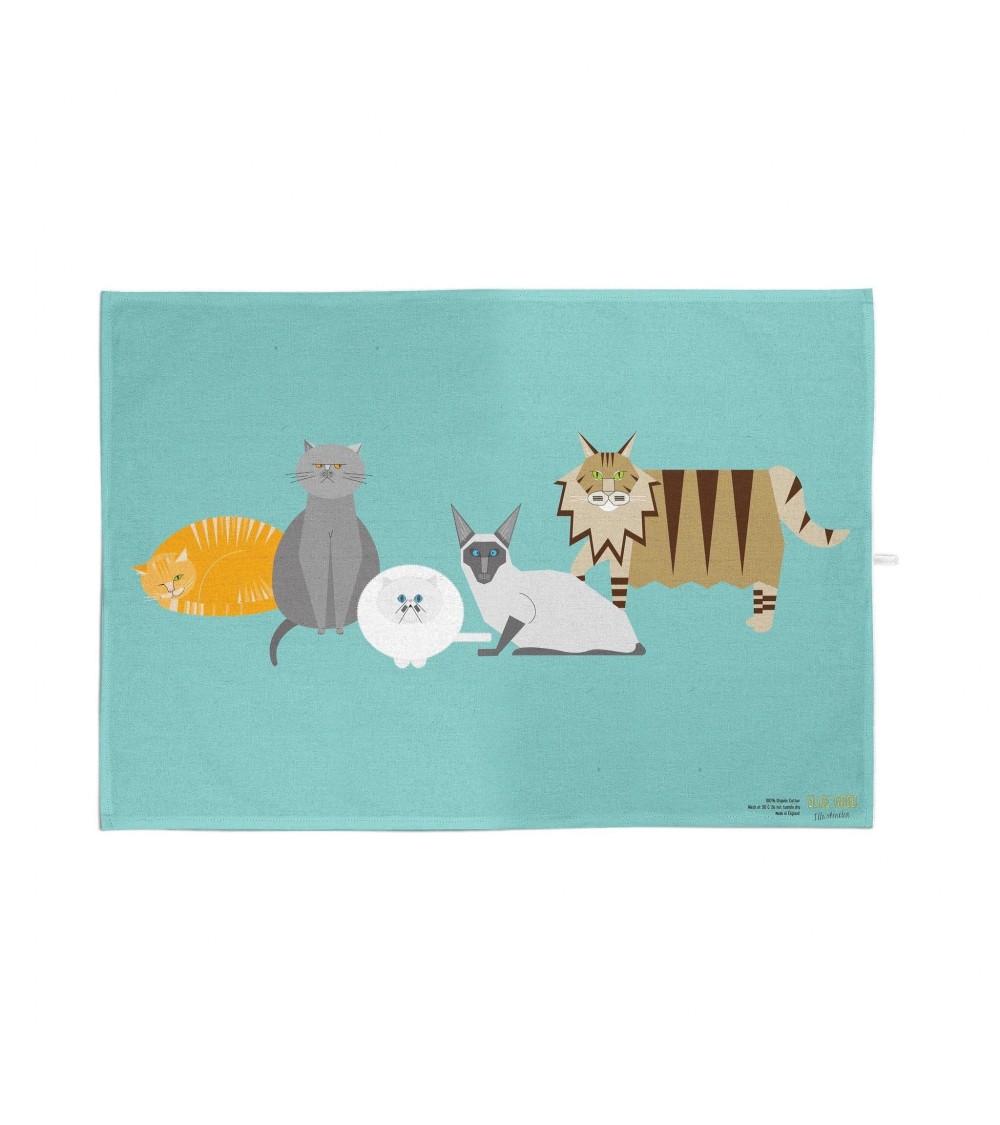 Cat Characters - Blue - Tea Towel Ellie Good illustration best kitchen hand towels fall funny cute
