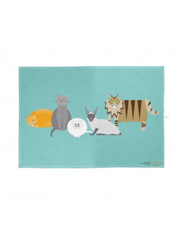 Cat Characters - Blue - Tea Towel Ellie Good illustration best kitchen hand towels fall funny cute