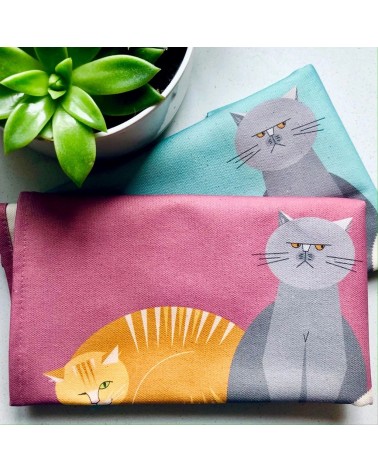 Cat Characters - Blue - Tea Towel Ellie Good illustration best kitchen hand towels fall funny cute