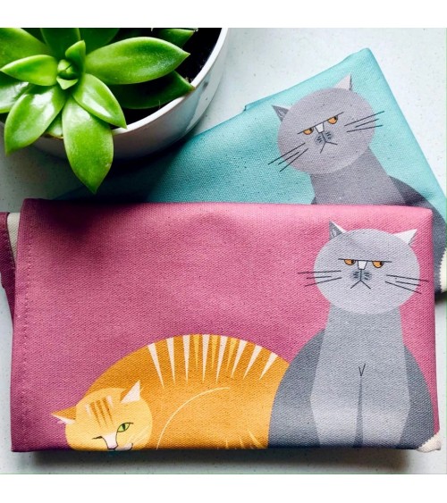 Cat Characters - Pink - Tea Towel Ellie Good illustration best kitchen hand towels fall funny cute