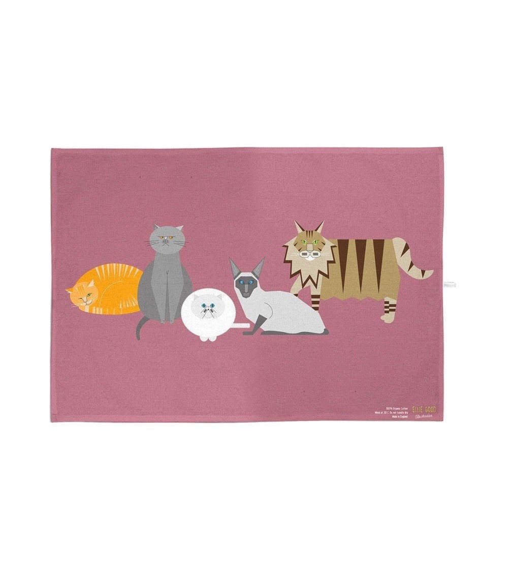 Caractères de chats - Rose - Serviette, torchon de cuisine Ellie Good illustration torchon vaisselle qualité serviette haut d...