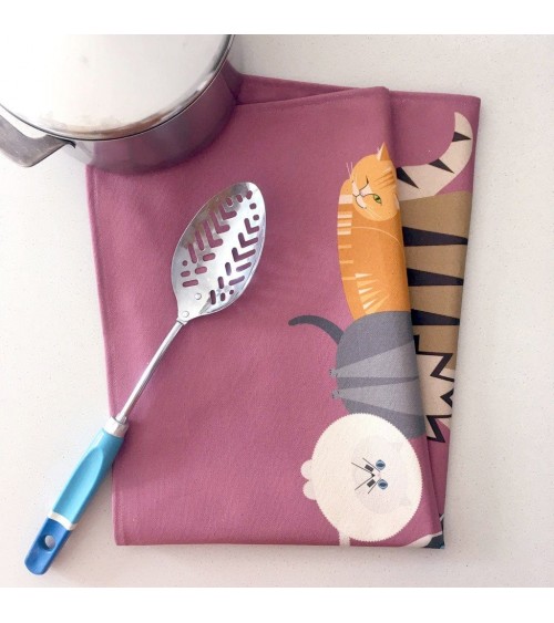 Tea Towel - Cat Characters - Pink Ellie Good illustration best kitchen hand towels fall funny cute