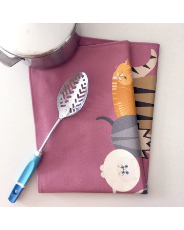 Caractères de chats - Rose - Serviette, torchon de cuisine Ellie Good illustration torchon vaisselle qualité serviette haut d...