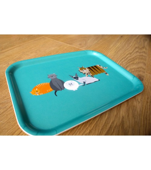 Cat Characters - Rectangular wood serving tray Ellie Good illustration tray bowl fruit wooden design