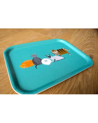 Cat Characters - Rectangular wood serving tray Ellie Good illustration tray bowl fruit wooden design