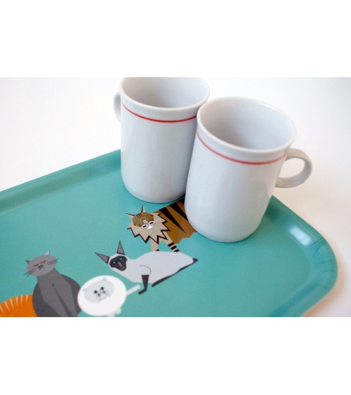 Caractères de chats - Plateau de service rectangulaire en bois Ellie Good illustration saladié service bois table apéritif ap...