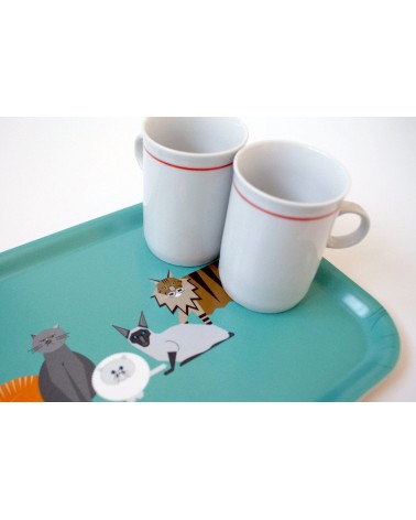 Cat Characters - Rectangular wood serving tray Ellie Good illustration tray bowl fruit wooden design