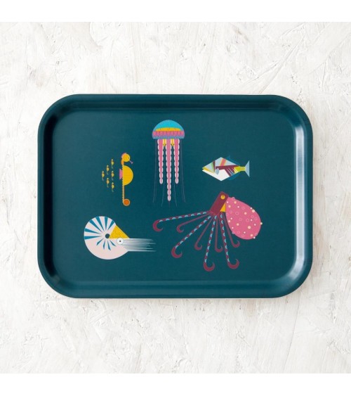 Sea Creatures - Rectangular wood serving tray Ellie Good illustration tray bowl fruit wooden design