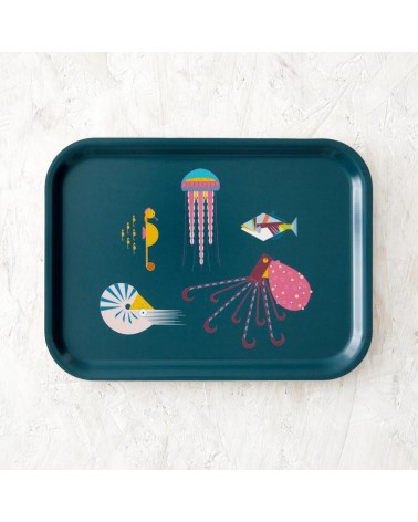 Sea Creatures - Rectangular wood serving tray Ellie Good illustration tray bowl fruit wooden design