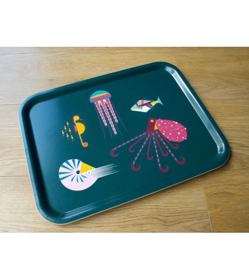 Sea Creatures - Rectangular wood serving tray Ellie Good illustration tray bowl fruit wooden design