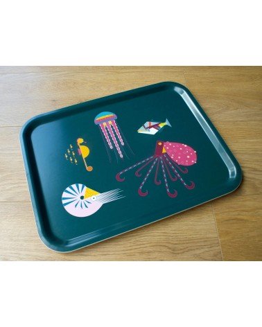 Sea Creatures - Rectangular wood serving tray Ellie Good illustration tray bowl fruit wooden design