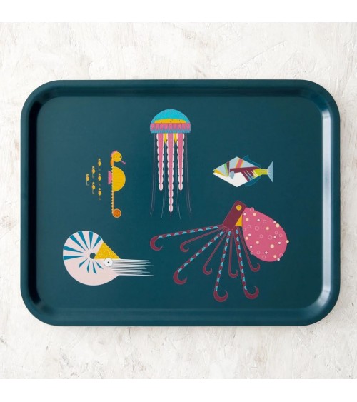 Sea Creatures - Rectangular wood serving tray Ellie Good illustration tray bowl fruit wooden design