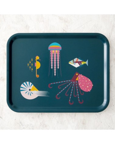 Meerestiere - Tablett, Serviertablett aus holz, rechteckig Ellie Good illustration serviertablett salatschüssel holztablett s...