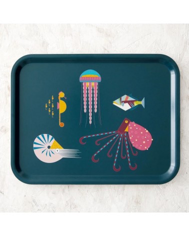 Sea Creatures - Rectangular wood serving tray Ellie Good illustration tray bowl fruit wooden design