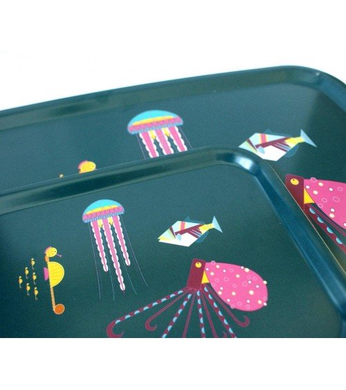 Sea Creatures - Rectangular wood serving tray Ellie Good illustration tray bowl fruit wooden design