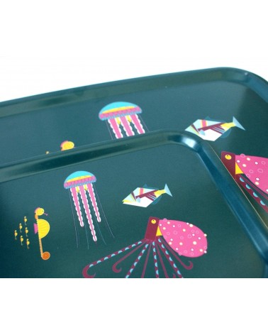 Sea Creatures - Rectangular wood serving tray Ellie Good illustration tray bowl fruit wooden design