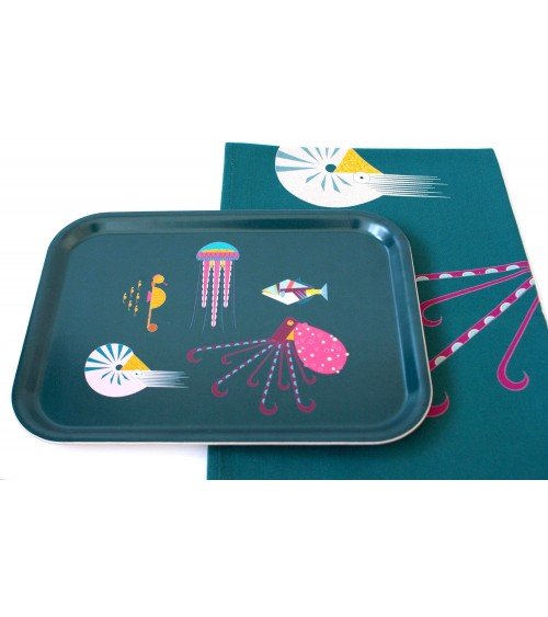 Sea Creatures - Rectangular wood serving tray Ellie Good illustration tray bowl fruit wooden design