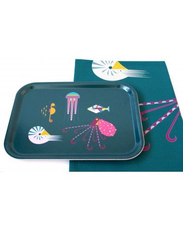 Sea Creatures - Rectangular wood serving tray Ellie Good illustration tray bowl fruit wooden design