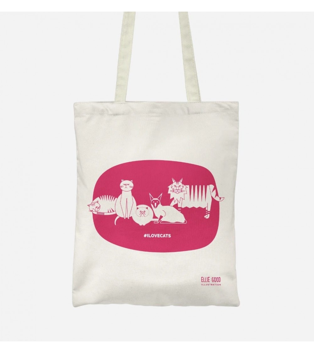 Tote Bag - ILOVECATS - Hot Pink Ellie Good illustration Bags design switzerland original