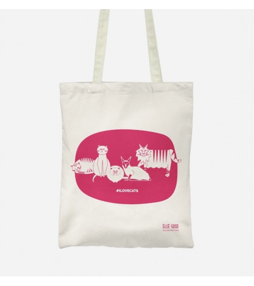 ILOVECATS - Rosa Caldo - Borse Tote Bag Ellie Good illustration originale kitatori