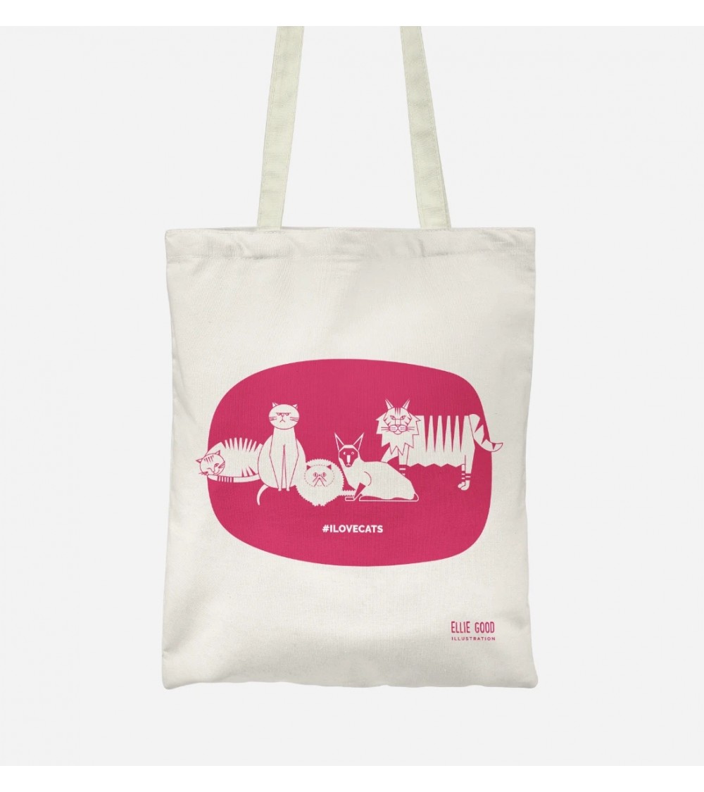 ILOVECATS - Rose vif - Tote Bag original Ellie Good illustration tendance original kitatori suisse