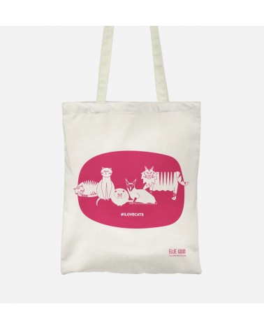 ILOVECATS - Rosa Caldo - Borse Tote Bag Ellie Good illustration originale kitatori