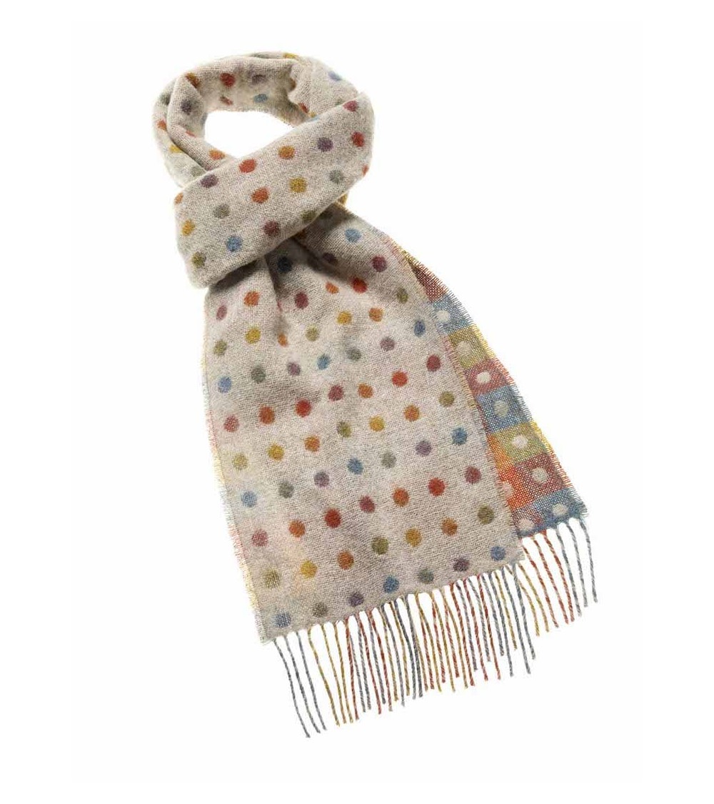 MULTI SPOT Beige - echarpe multicolore en laine merinos Bronte by Moon luxe pour femme homme Suisse Kitatori