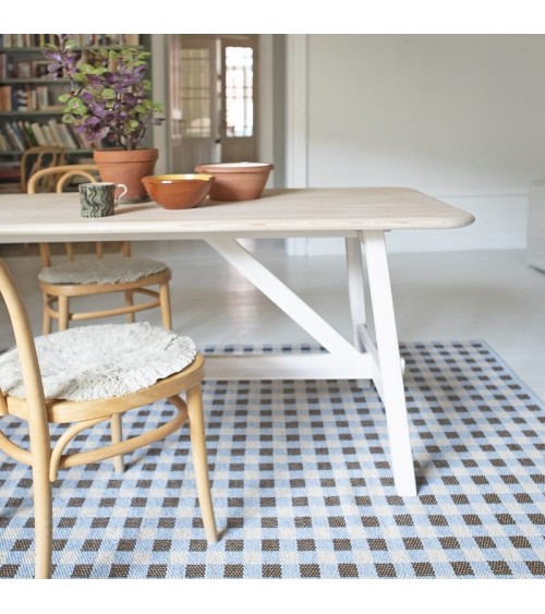 Tapis Vinyle - POPPY Bleu Brita Sweden tapis scandinave en vinyle lavable en machine de cuisine exterieur salon couloir