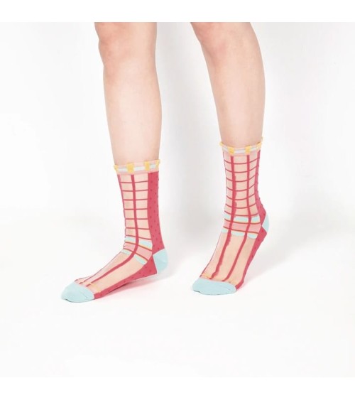 Transparente Socken - Polka Dot - Wassermelone Rosa Paperself Socke lustige Damen Herren farbige coole socken mit motiv kaufen