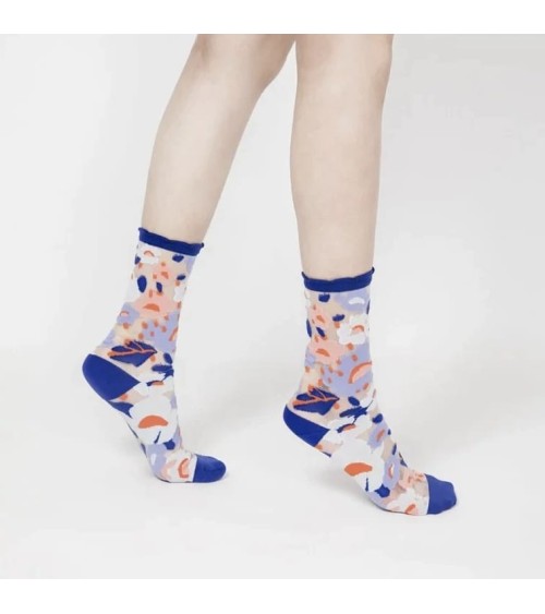 Chaussettes transparentes - Jardin de fleurs - Bleu Paperself jolies pour femme originales pour homme chausset rigolotes drol...
