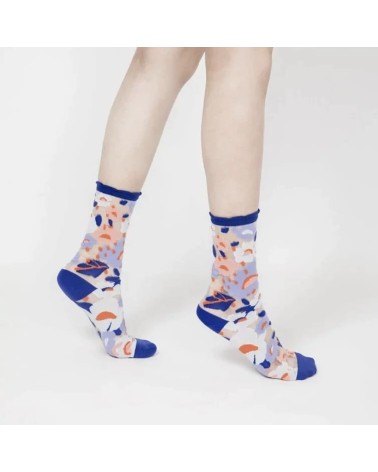 Chaussettes transparentes - Jardin de fleurs - Bleu Paperself jolies pour femme originales pour homme chausset rigolotes drol...