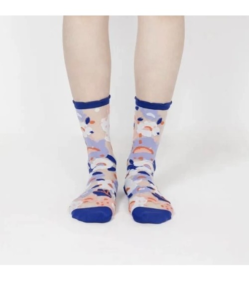 Sheer Socks - Flower Garden - Blue Paperself funny crazy cute cool best pop socks for women men