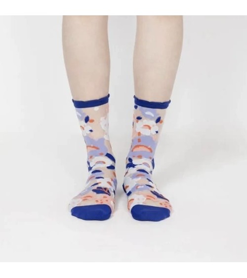 Chaussettes transparentes - Jardin de fleurs - Bleu Paperself jolies pour femme originales pour homme chausset rigolotes drol...