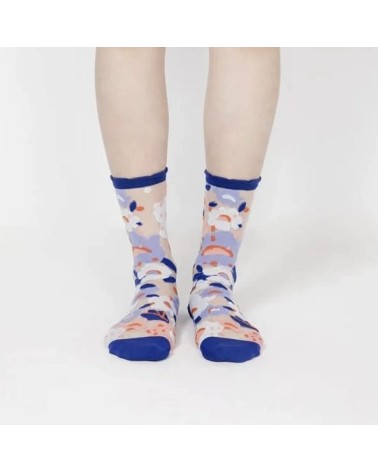 Chaussettes transparentes - Jardin de fleurs - Bleu Paperself jolies pour femme originales pour homme chausset rigolotes drol...